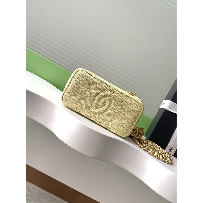Chanel Quilted Caviar Leather Mini Vanity Bag With Gold Chain Strap And CC Logo size:9×17×8cm #A54385