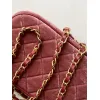 Chanel Burgundy Quilted Velvet Handbag With Top Handle And Gold Chain Strap size:11×20×8cm #A54387