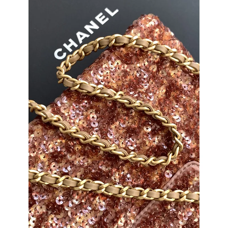 Chanel Sequined Top Handle Bags In Brown And Orange With Signature CC Logo size:13×19×7cm #A54383