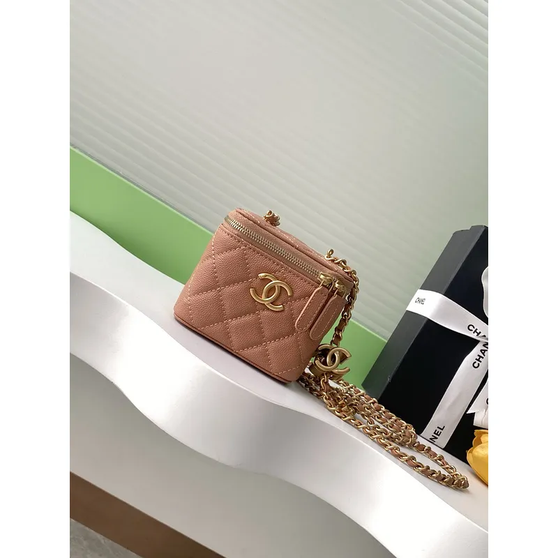 Chanel Quilted Caviar Leather Mini Vanity Bag With Gold Chain Strap And CC Logo size:11×8×7cm #A54384