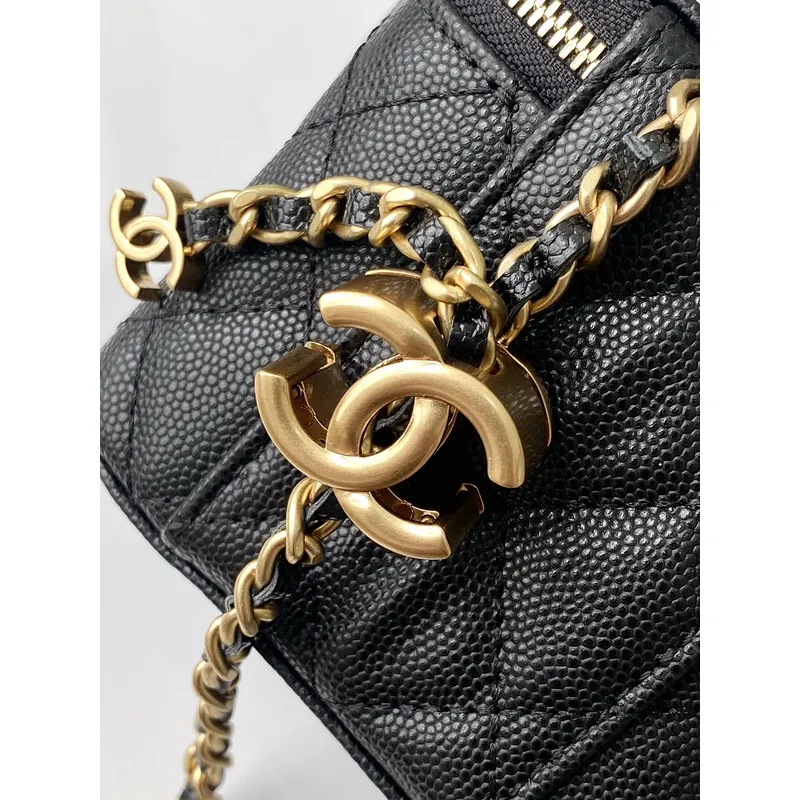 Chanel Quilted Caviar Leather Mini Vanity Bag With Gold Chain Strap And CC Logo size:11×8×7cm #A54384