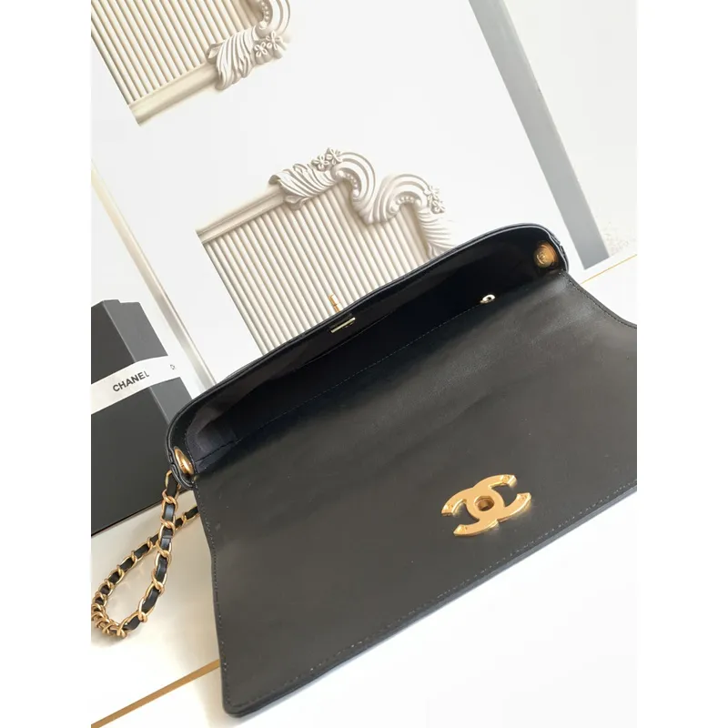 Chanel Black Quilted Leather Handbag With Gold Chain Strap And Iconic CC Logo size:18×29×8cm #A54386