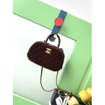 Chanel Burgundy Quilted Velvet Handbag With Top Handle And Gold Chain Strap size:11×20×8cm #A54387