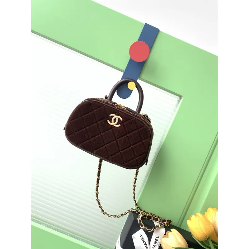 Chanel Burgundy Quilted Velvet Handbag With Top Handle And Gold Chain Strap size:11×20×8cm #A54387