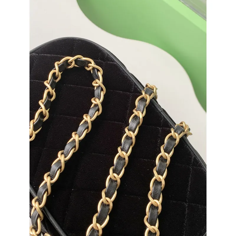 Chanel Burgundy Quilted Velvet Handbag With Top Handle And Gold Chain Strap size:11×20×8cm #A54387
