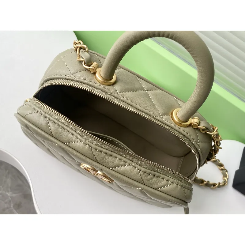 Chanel Quilted Mini Handbag With Top Handle And Gold Chain Strap size:11×20×8cm #A54382