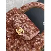 Chanel Sequined Top Handle Bags In Brown And Orange With Signature CC Logo size:13×19×7cm #A54383