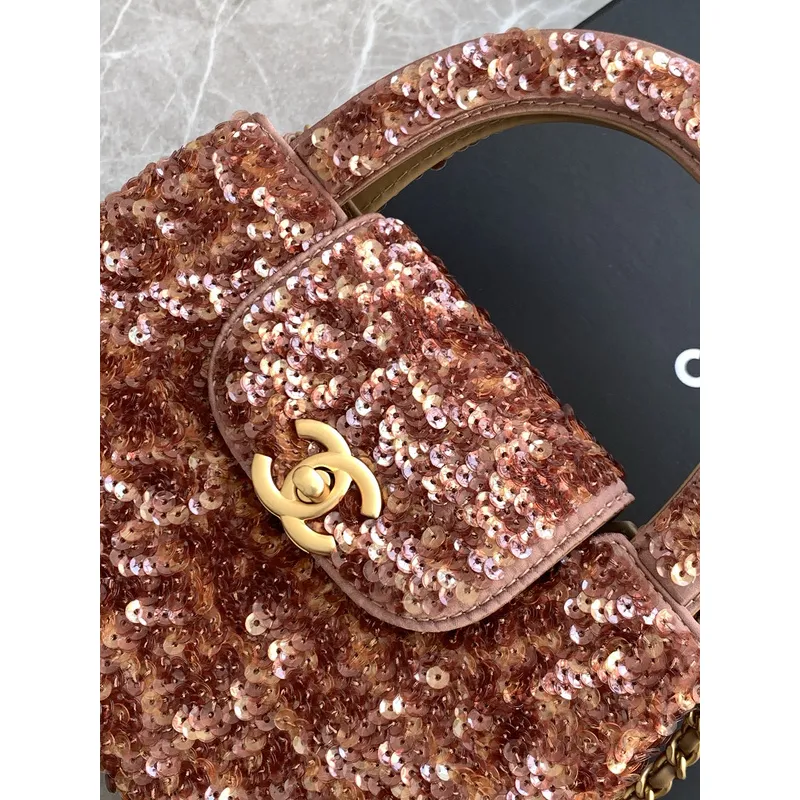 Chanel Sequined Top Handle Bags In Brown And Orange With Signature CC Logo size:13×19×7cm #A54383