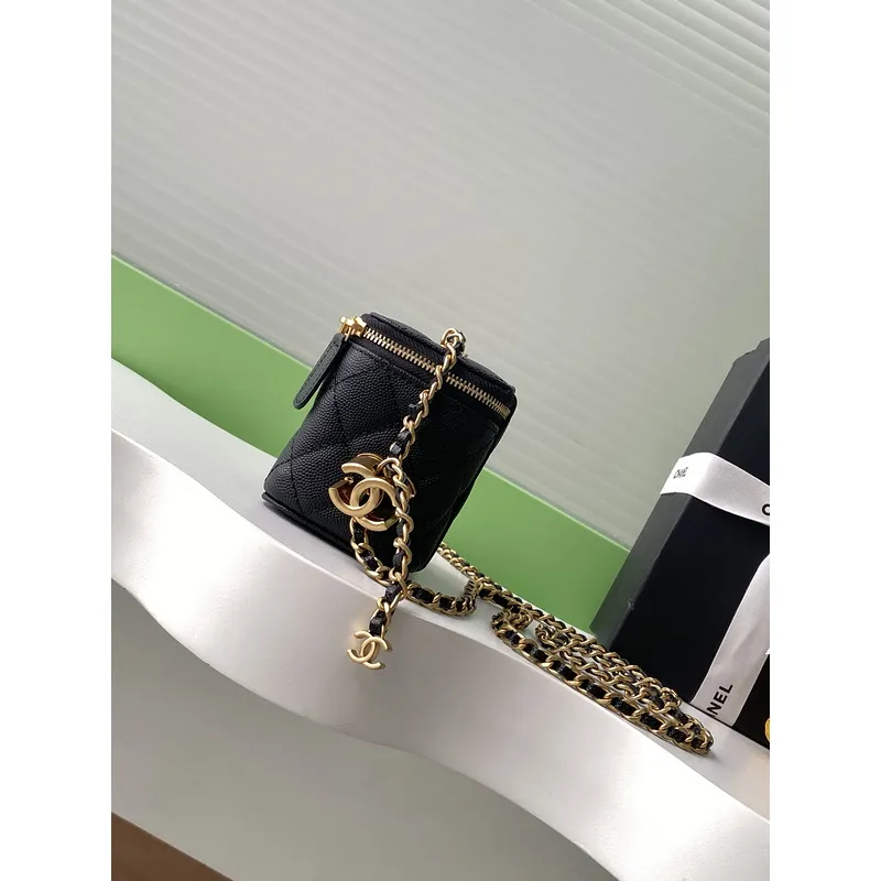 Chanel Quilted Caviar Leather Mini Vanity Bag With Gold Chain Strap And CC Logo size:11×8×7cm #A54384