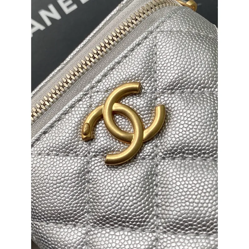Chanel Quilted Caviar Leather Mini Vanity Bag With Gold Chain Strap And CC Logo size:11×8×7cm #A54384
