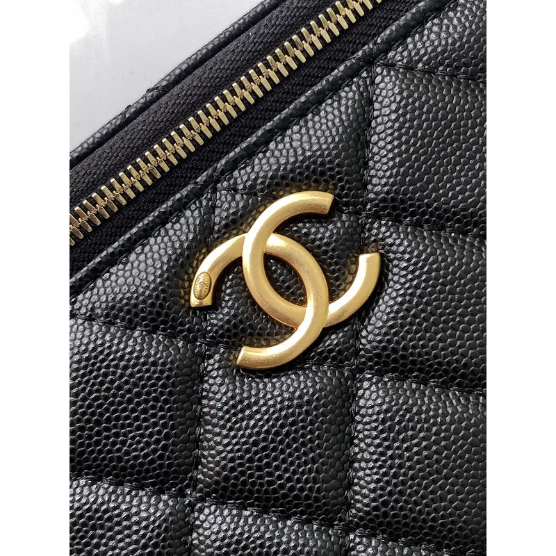Chanel Quilted Caviar Leather Mini Vanity Bag With Gold Chain Strap And CC Logo size:9×17×8cm #A54385