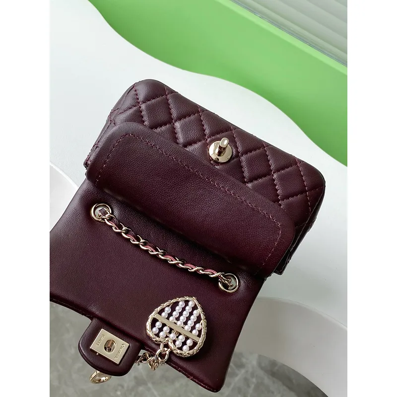 Chanel Mini Flap Bag Quilted Leather Heart Charm & CC Logo Timeless Elegance size:12×8×cm #A54206 Chanel Mini Flap Bag Quilted Leather Heart Charm & CC Logo Timeless Elegance size:12×8×cm #A54206