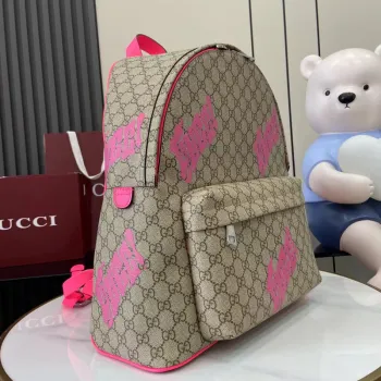 Gucci GG Supreme Backpack With Bold Pink Logo Detailing size:36×41×18cm #A53379 Gucci GG Supreme Backpack With Bold Pink Logo Detailing size:36×41×18cm #A53379