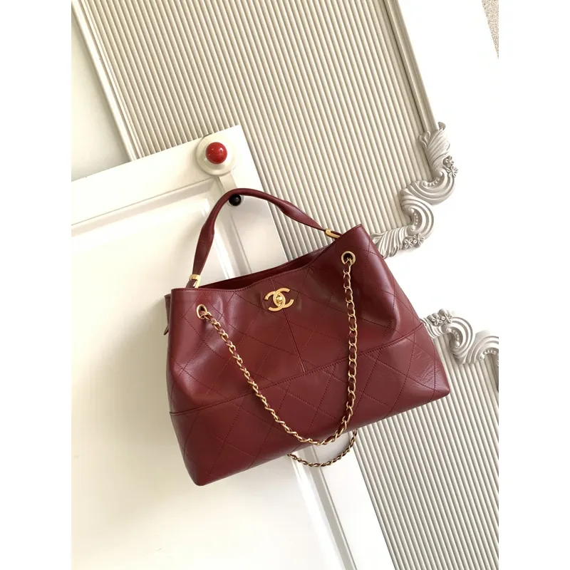 Chanel Quilted Leather Tote With Gold Chain Strap And Iconic CC Logo size:36×24×12cm #A54381