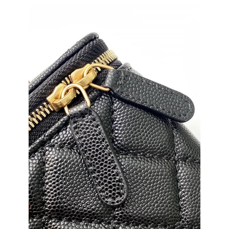 Chanel Quilted Caviar Leather Mini Vanity Bag With Gold Chain Strap And CC Logo size:9×17×8cm #A54385