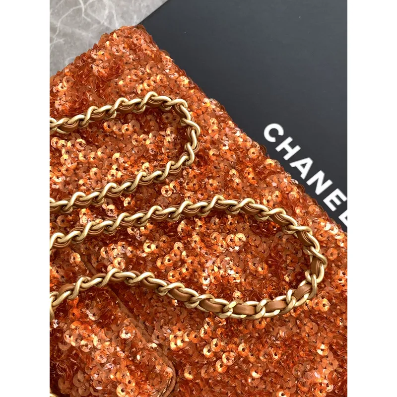 Chanel Sequined Top Handle Bags In Brown And Orange With Signature CC Logo size:13×19×7cm #A54383