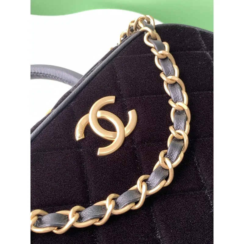Chanel Burgundy Quilted Velvet Handbag With Top Handle And Gold Chain Strap size:11×20×8cm #A54387