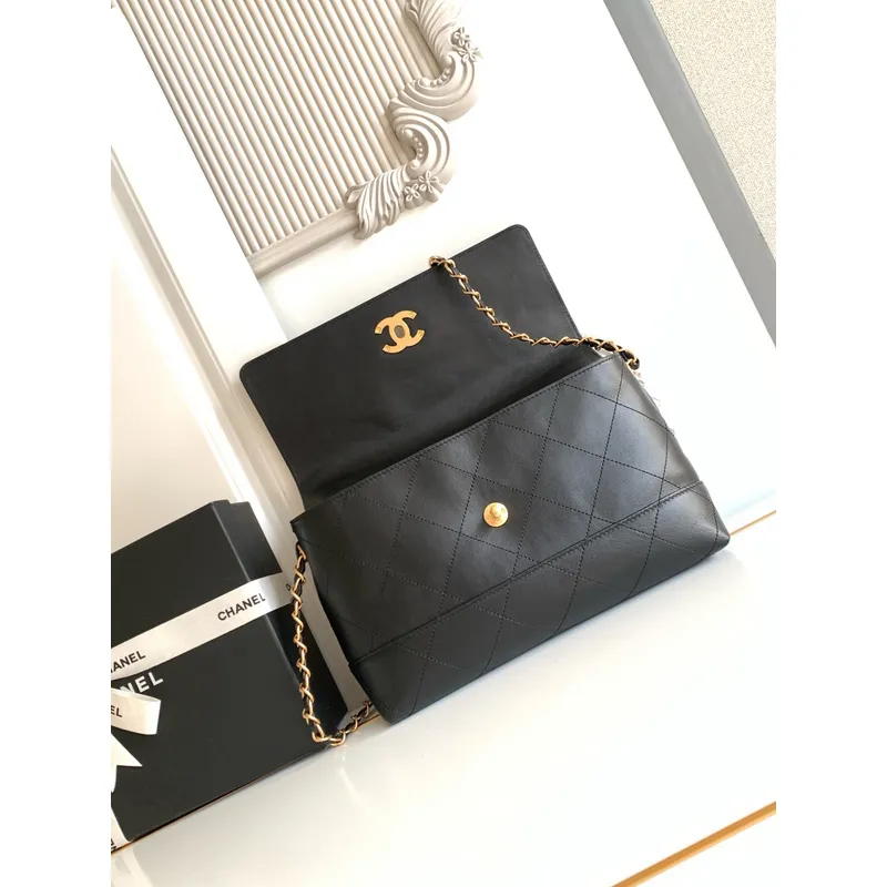 Chanel Black Quilted Leather Handbag With Gold Chain Strap And Iconic CC Logo size:18×29×8cm #A54386