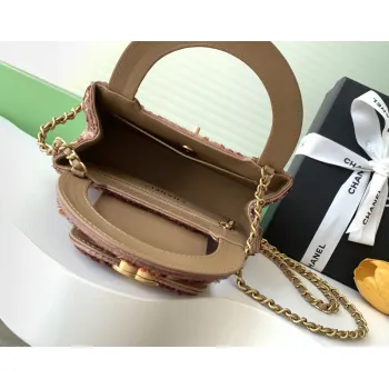 Chanel Sequined Top Handle Bags In Brown And Orange With Signature CC Logo size:13×19×7cm #A54383