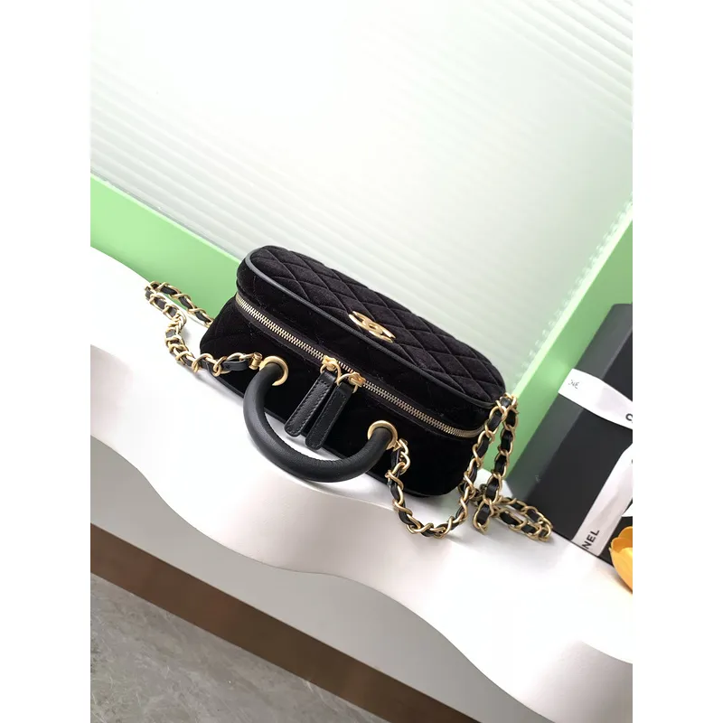Chanel Burgundy Quilted Velvet Handbag With Top Handle And Gold Chain Strap size:11×20×8cm #A54387