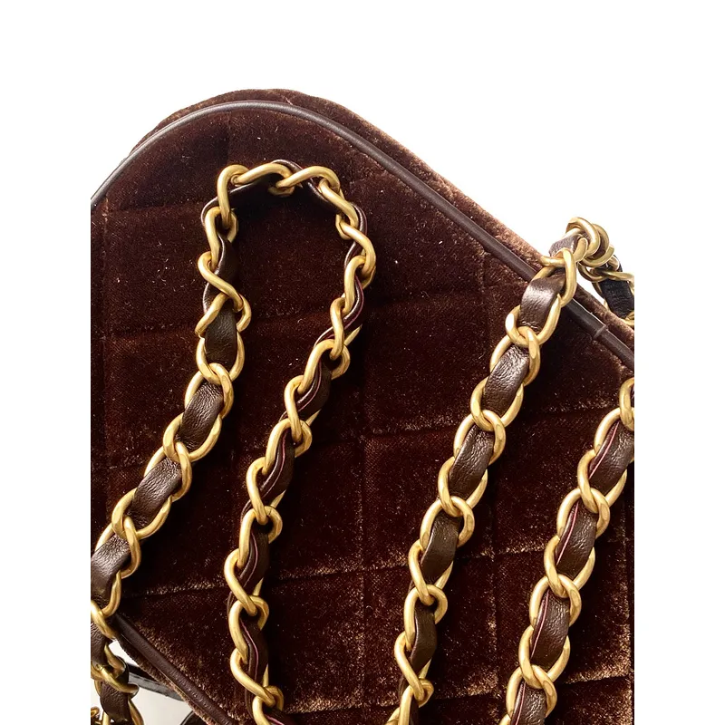 Chanel Burgundy Quilted Velvet Handbag With Top Handle And Gold Chain Strap size:11×20×8cm #A54387