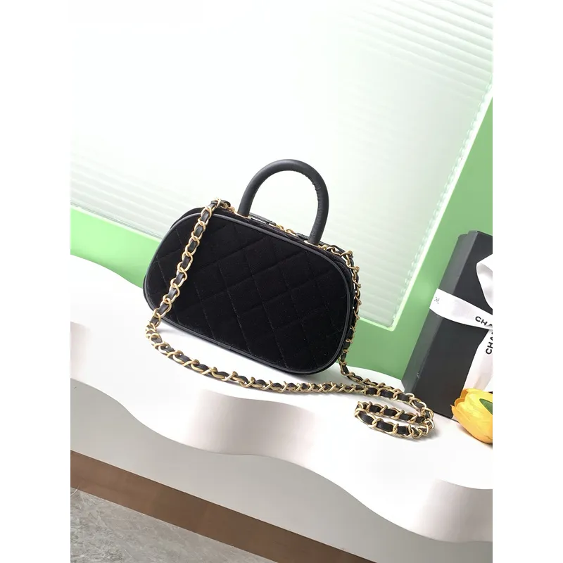 Chanel Burgundy Quilted Velvet Handbag With Top Handle And Gold Chain Strap size:11×20×8cm #A54387