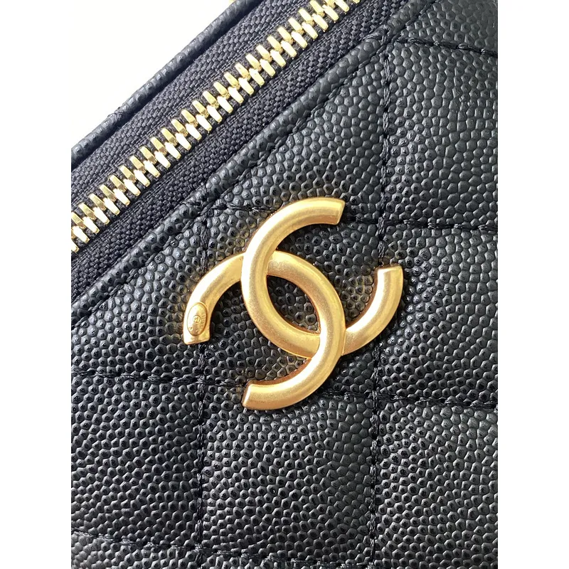 Chanel Quilted Caviar Leather Mini Vanity Bag With Gold Chain Strap And CC Logo size:11×8×7cm #A54384