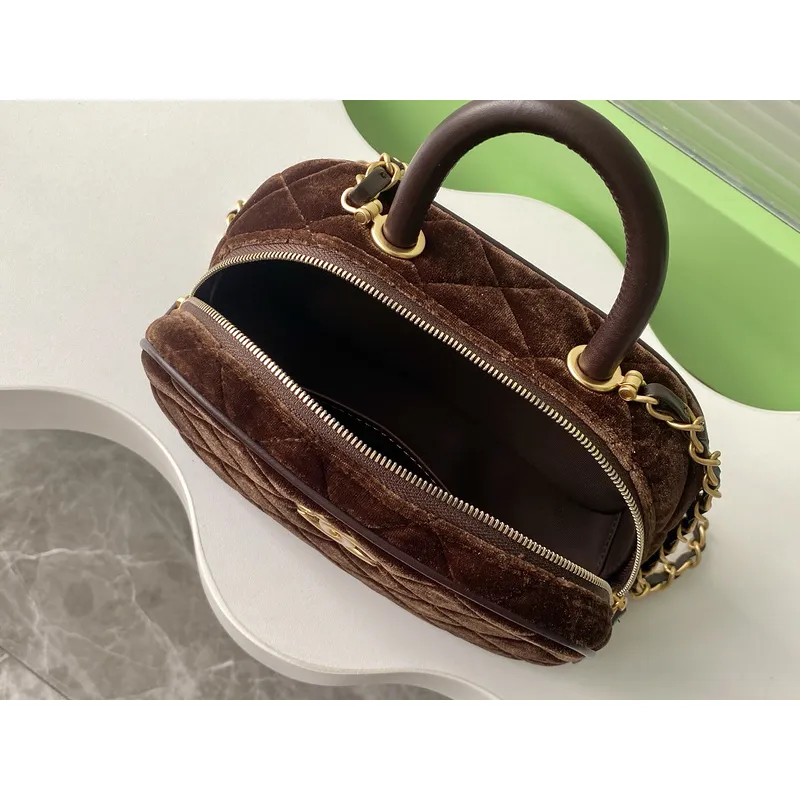 Chanel Burgundy Quilted Velvet Handbag With Top Handle And Gold Chain Strap size:11×20×8cm #A54387