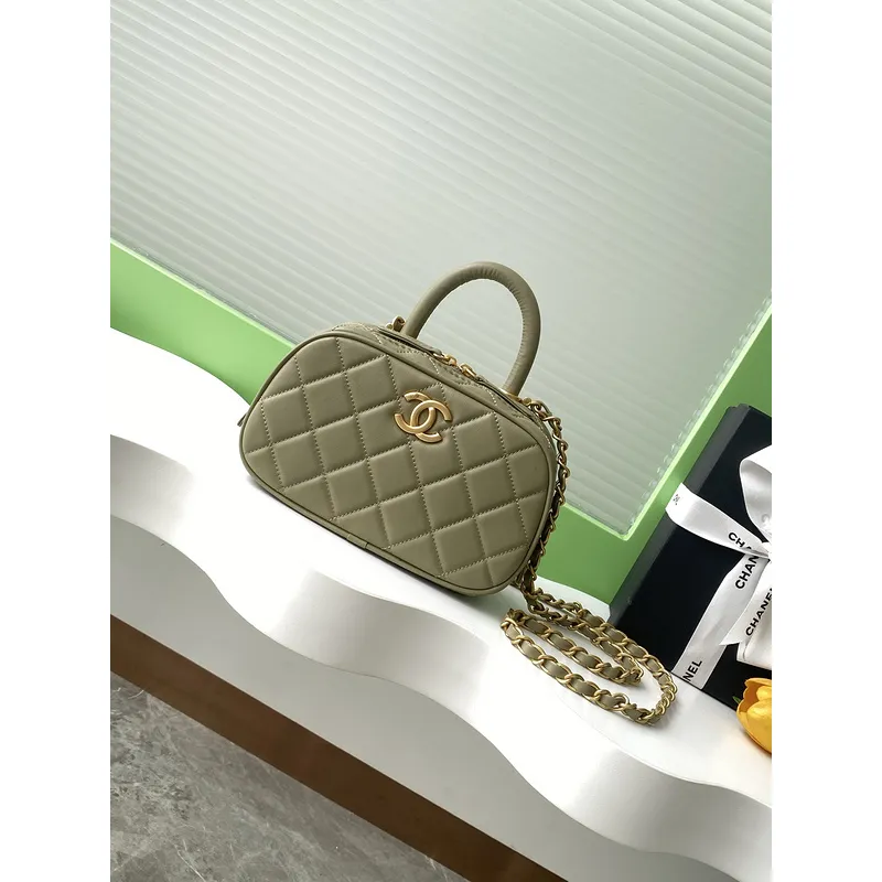 Chanel Quilted Mini Handbag With Top Handle And Gold Chain Strap size:11×20×8cm #A54382