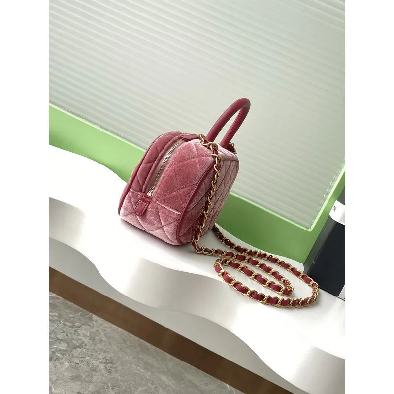 Chanel Burgundy Quilted Velvet Handbag With Top Handle And Gold Chain Strap size:11×20×8cm #A54387