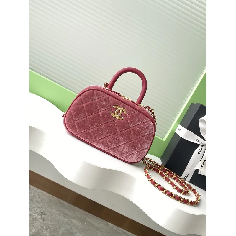 Chanel Burgundy Quilted Velvet Handbag With Top Handle And Gold Chain Strap size:11×20×8cm #A54387