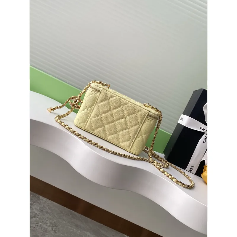 Chanel Quilted Caviar Leather Mini Vanity Bag With Gold Chain Strap And CC Logo size:9×17×8cm #A54385