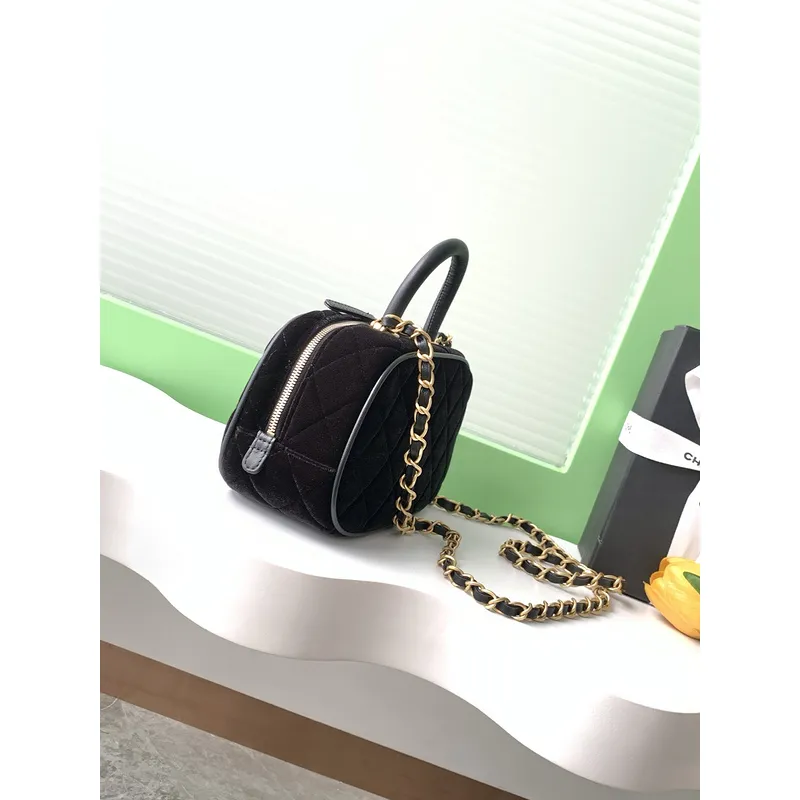 Chanel Burgundy Quilted Velvet Handbag With Top Handle And Gold Chain Strap size:11×20×8cm #A54387