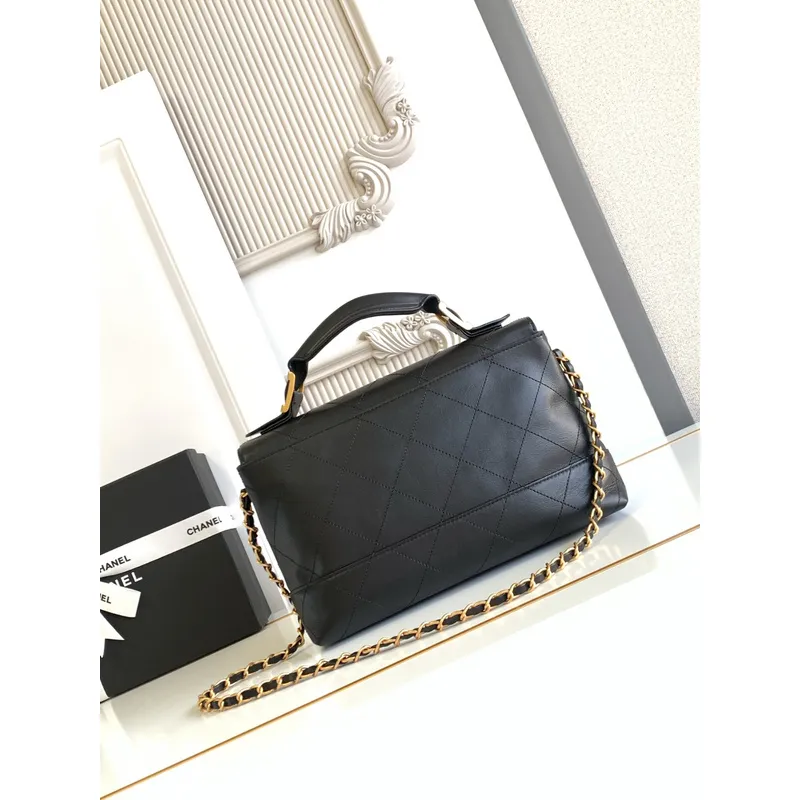 Chanel Black Quilted Leather Handbag With Gold Chain Strap And Iconic CC Logo size:18×29×8cm #A54386