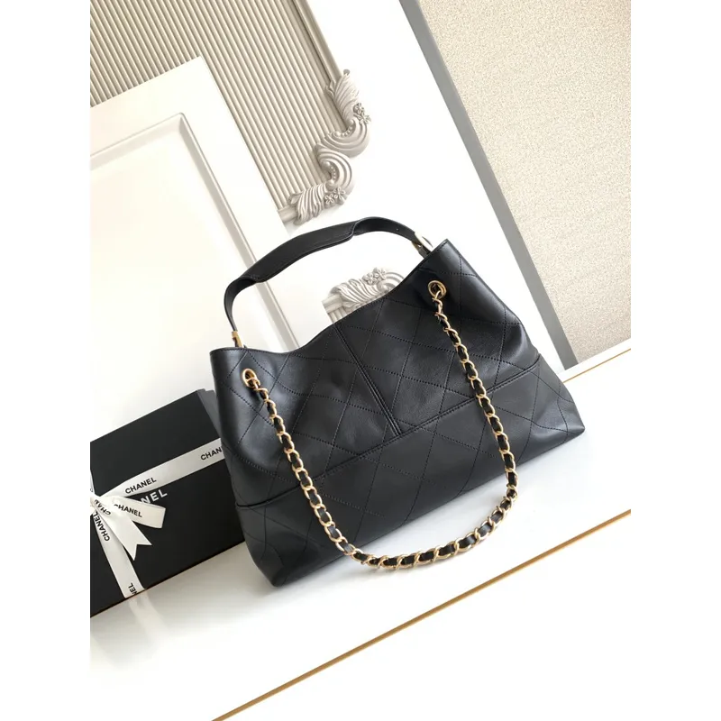 Chanel Quilted Leather Tote With Gold Chain Strap And Iconic CC Logo size:36×24×12cm #A54381