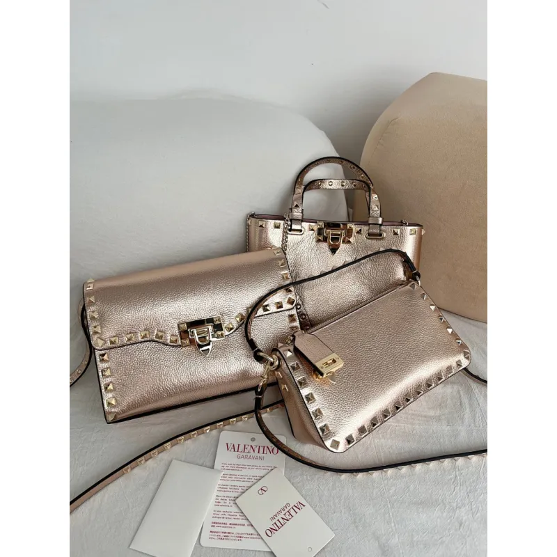 valentino Garavani Rockstud Metallic Leather Tote Bag 23×15.5×6cm #A65016