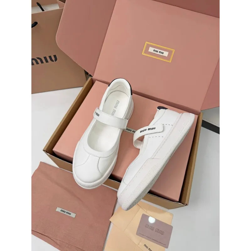 Miu Miu Womens Soft Leather Mary Jane Sneakers #A66066