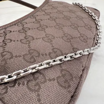 Gucci 875847 Vintage GG Supreme Brown Canvas Silver Chain Underarm Shoulder Handbag #A66008 Gucci 875847 Vintage GG Supreme Brown Canvas Silver Chain Underarm Shoulder Handbag #A66008