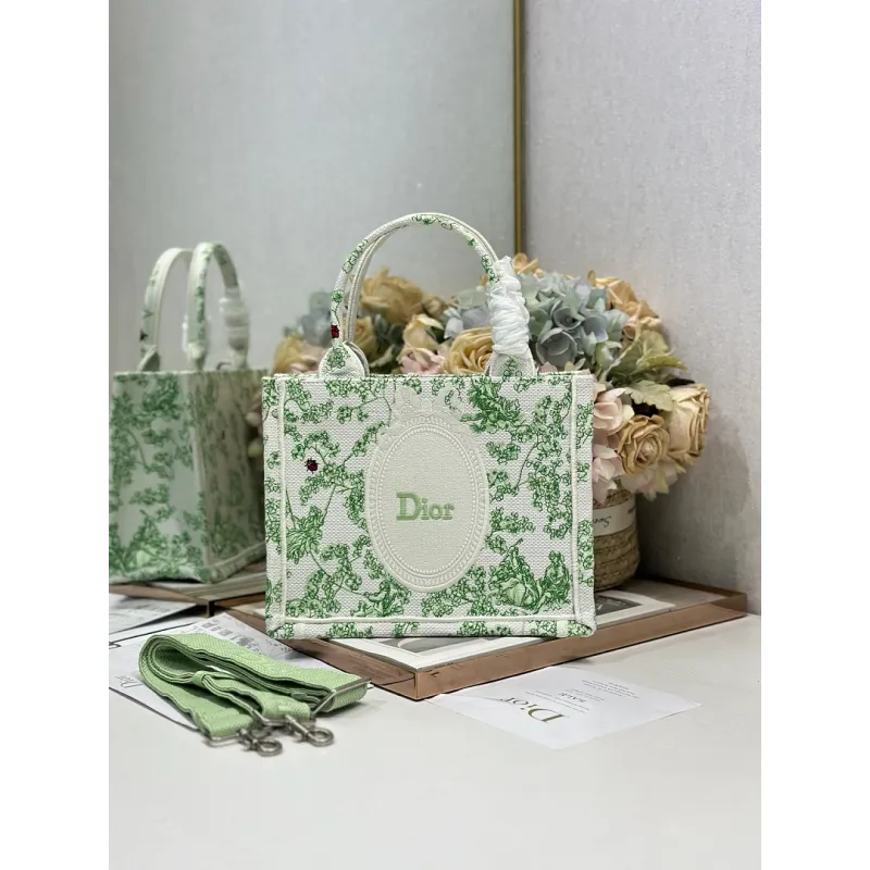 Dior Toile de Jouy Garden Embroidery Canvas Book Tote Bag #A65913