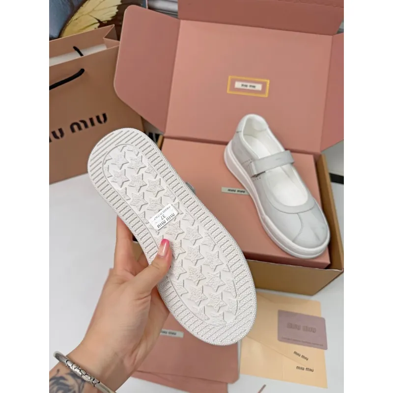Miu Miu Womens Soft Leather Mary Jane Sneakers #A66070
