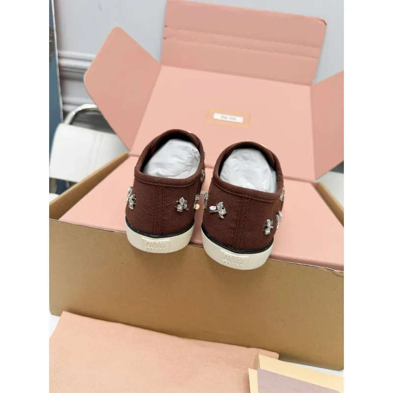 Miu Miu Womens Rhinestone Embroidered Canvas Sneakers #A66081