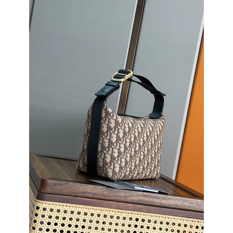Dior Jett Vintage Oblique Jacquard Shoulder Bag Gold CD Buckle Mini Underarm Handbag #A65968
