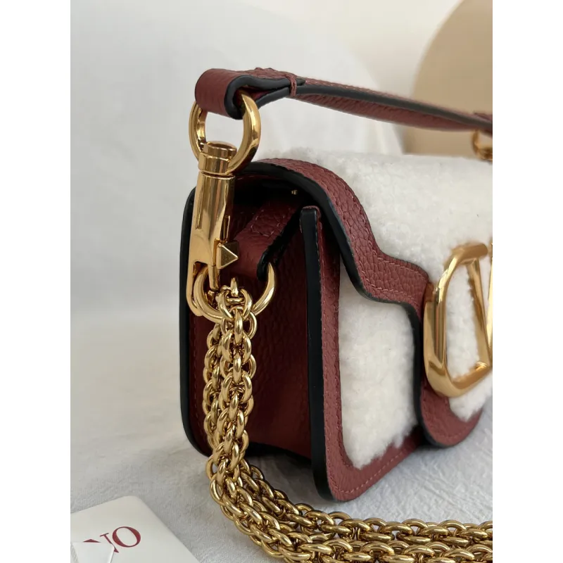 valentino MINI LOC Shearling & Leather Crossbody Bag 20×11×5cm #A65017