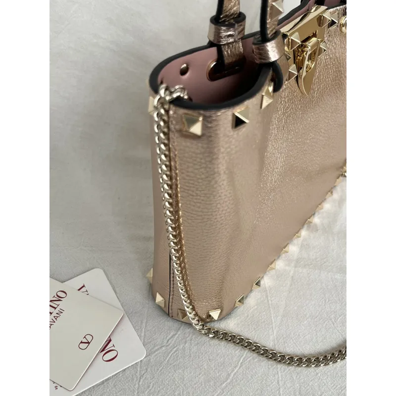 valentino Garavani Rockstud Metallic Leather Tote Bag 23×15.5×6cm #A65016