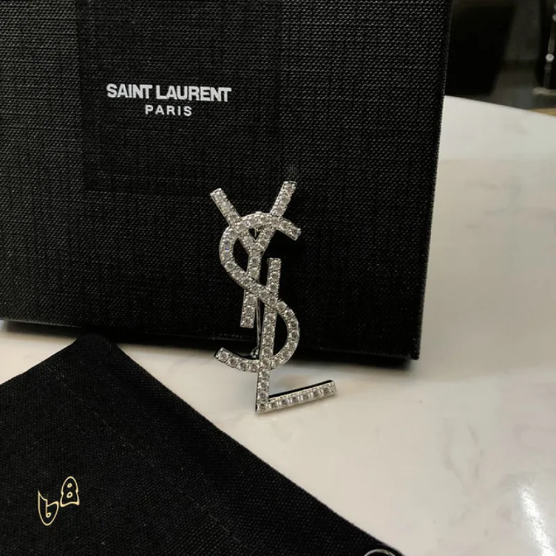 Saint Laurent YSL Logo Monogram Designer Brooch Pin #A65947 Saint Laurent YSL Logo Monogram Designer Brooch Pin #A65947