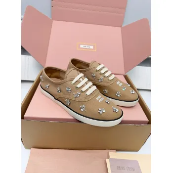 Miu Miu Womens Rhinestone Embroidered Canvas Sneakers #A66082