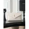 YSL 769307 LE Envelope Off-White Lambskin Fold Clutch Evening Handbag #A65995