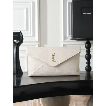 YSL 769307 LE Envelope Off-White Lambskin Fold Clutch Evening Handbag #A65995