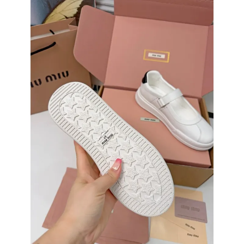 Miu Miu Womens Soft Leather Mary Jane Sneakers #A66068 Miu Miu Womens Soft Leather Mary Jane Sneakers #A66068