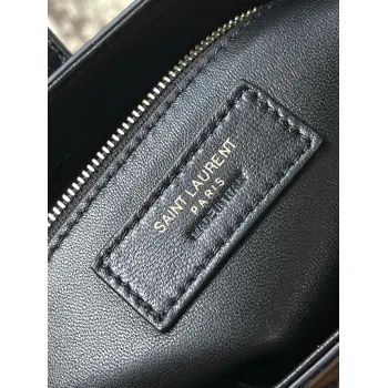 YSL Cléo 5 à 7 Glossy Croc Embossed Leather Underarm Bag Gold Logo Handbag #A65969